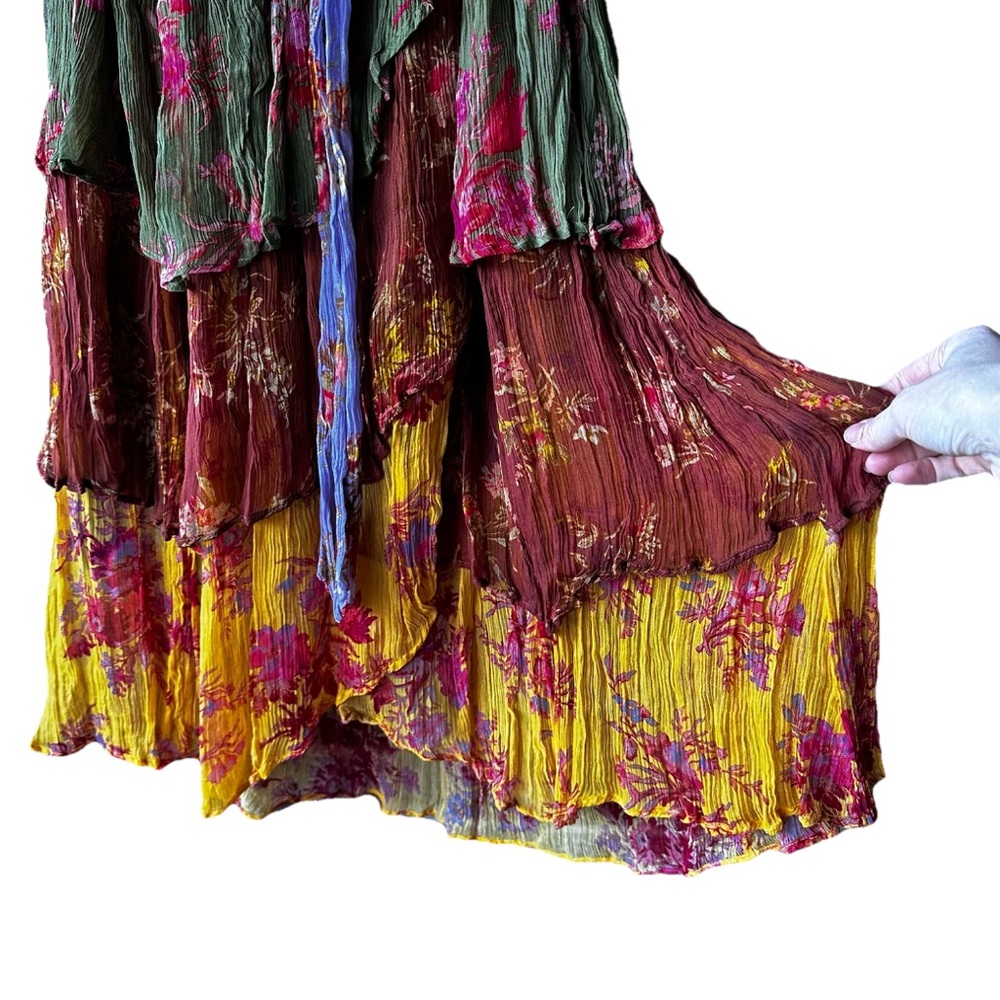Sundance Elvie Garden Boho Floral Multicolor Cottagecore Layered Maxi Dress PXS - Picture 6 of 10